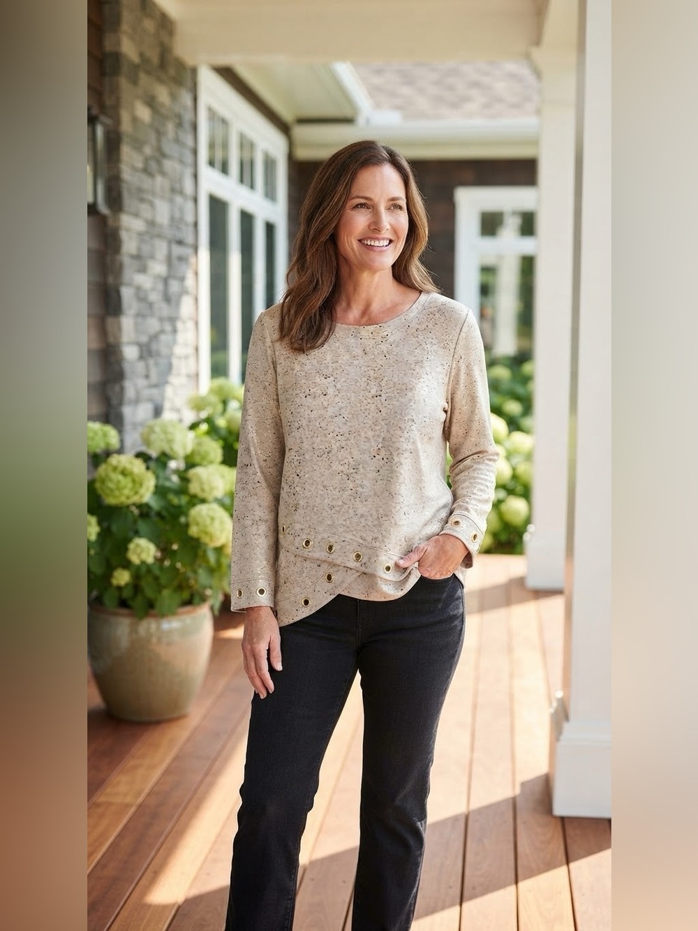 Ruby Rd.® Women's Cross Hem Top Metallic Speckled Gold Beige XL New